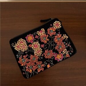 Zara Black Clutch with Floral Embroidery